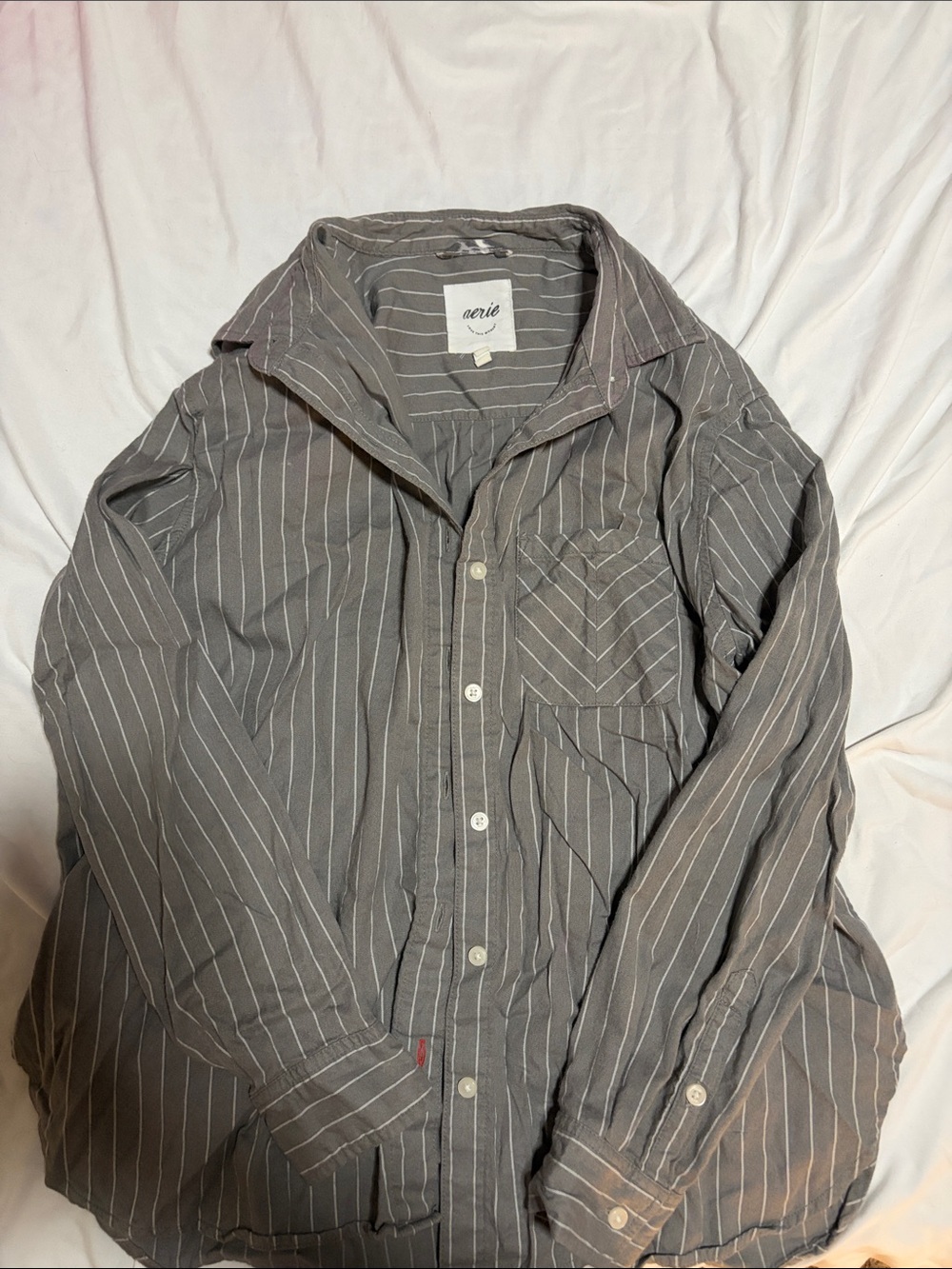 aerie Men's Gray Striped Button-Down Shirt